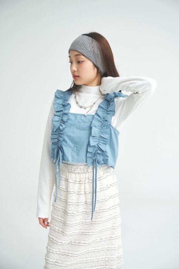 nomo ꕤ 午夜花影！2way荷葉短版背心 （S/M/L）淺藍