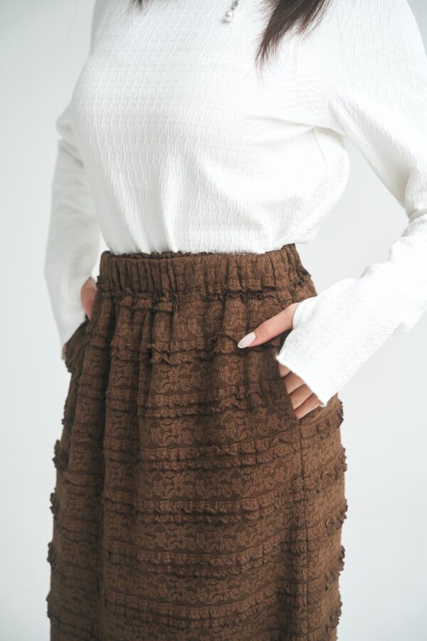 nomo ꕤ 紋理漫流！層次後開衩織紋長裙（Ｓ/M/L）咖