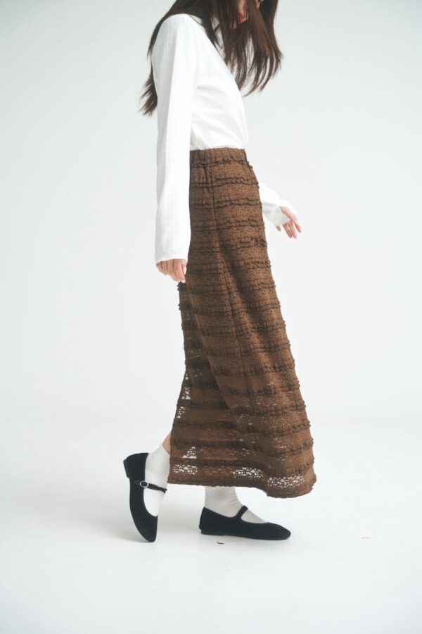 nomo ꕤ 紋理漫流！層次後開衩織紋長裙（Ｓ/M/L）咖