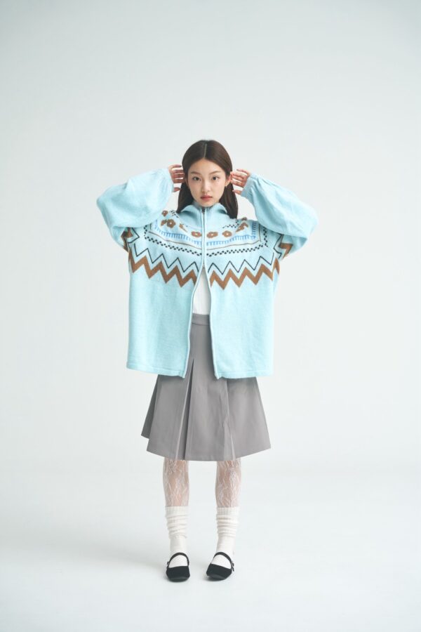 nomo ꕤ 初雪微光！雙拉鏈毛衣外套 藍