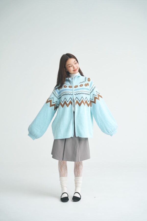 nomo ꕤ 初雪微光！雙拉鏈毛衣外套 藍