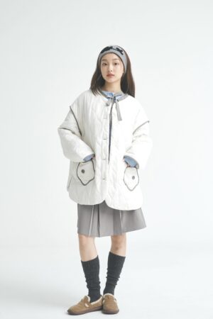 〔 ✿預購截止 〕nomo ꕤ 暖途拾花！可拆袖鋪棉外套 白