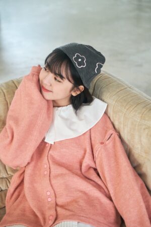 nomo ꕤ 冬日花開！彈性針織花花毛帽 灰色