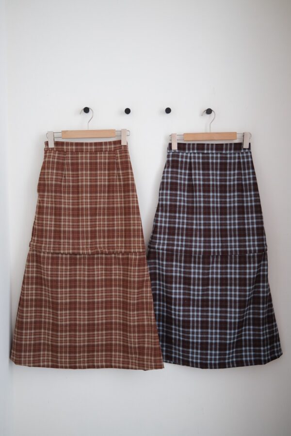 nomo ꕤ 毛呢格調！2way可拆式格紋長裙/短裙 橘棕