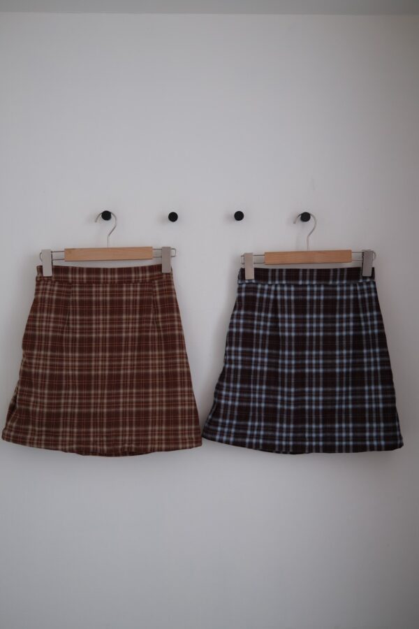 nomo ꕤ 毛呢格調！2way可拆式格紋長裙/短裙 橘棕