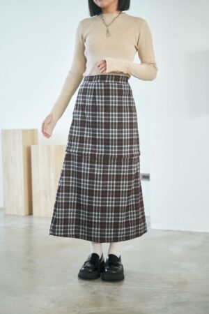 nomo ꕤ 毛呢格調！2way可拆式格紋長裙/短裙 藍咖
