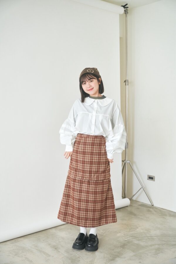 nomo ꕤ 毛呢格調！2way可拆式格紋長裙/短裙 橘棕