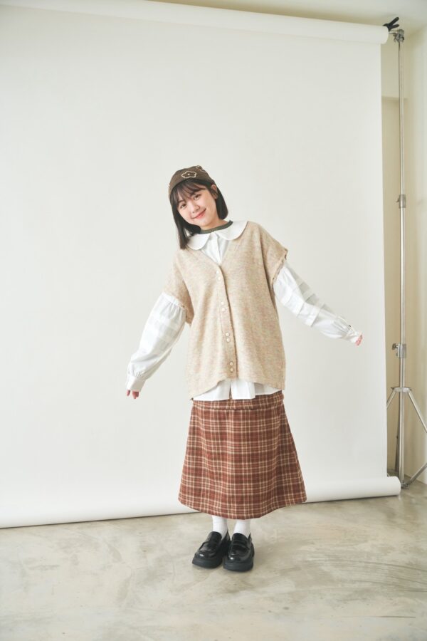 nomo ꕤ 毛呢格調！2way可拆式格紋長裙/短裙 橘棕