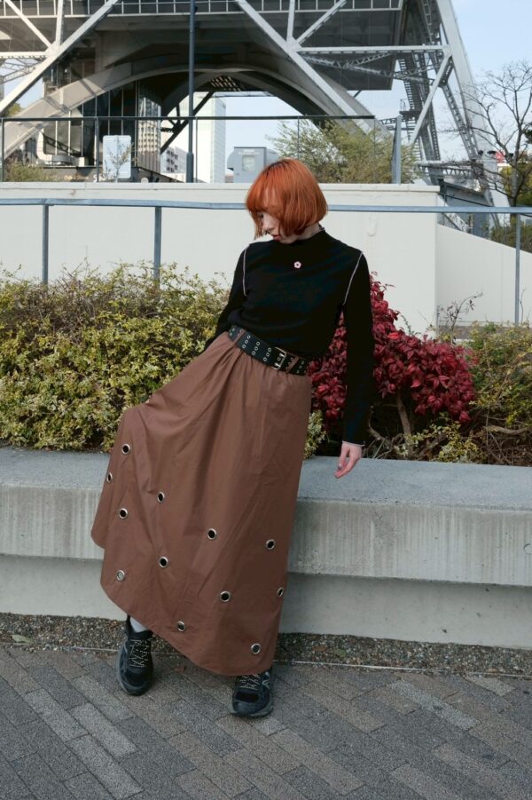 nomo ꕤ 微光流轉！金屬圈圈長裙（S/M/L）＊附皮帶 咖