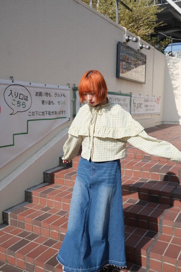 nomo ꕤ 層影翻頁！立體荷葉短版襯衫 格子