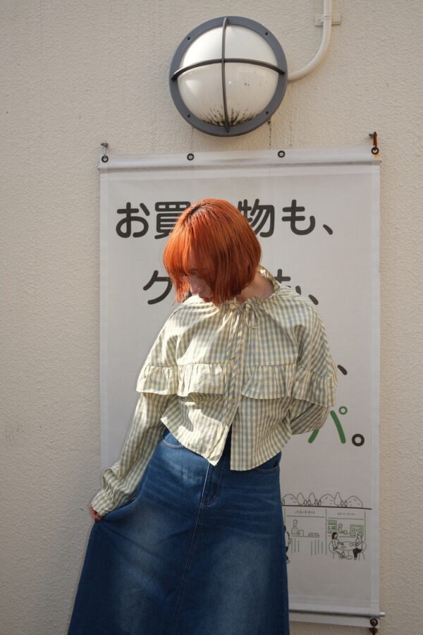 nomo ꕤ 層影翻頁！立體荷葉短版襯衫 格子