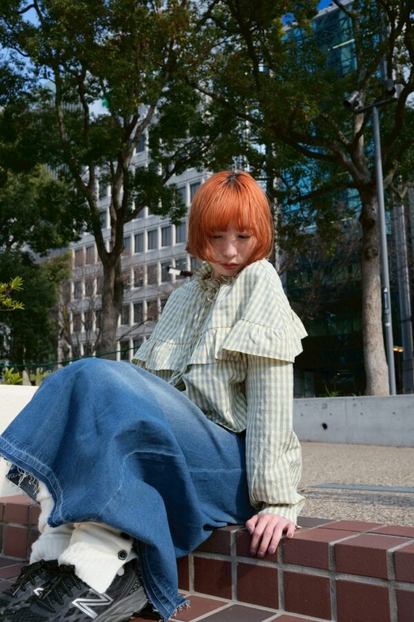 nomo ꕤ 層影翻頁！立體荷葉短版襯衫 格子