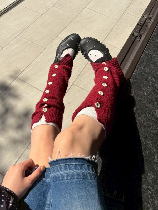 nomo ꕤ 百變花花！毛料花花釦子 襪套/袖套 紅