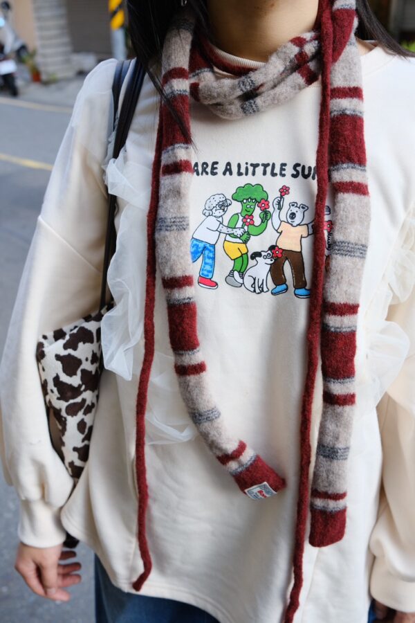 nomo選物 ꕤ 針織條紋細圍巾 兩件組（Korea）紅