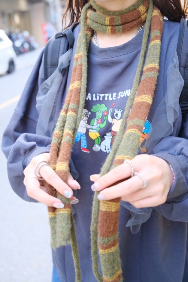 nomo選物 ꕤ 針織條紋細圍巾 兩件組（Korea）綠