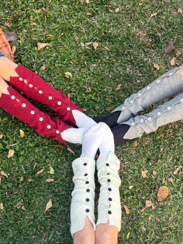 nomo ꕤ 百變花花！毛料花花釦子 襪套/袖套 灰