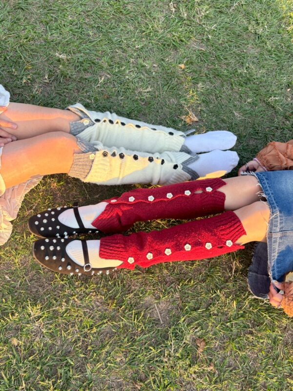 nomo ꕤ 百變花花！毛料花花釦子 襪套/袖套 紅