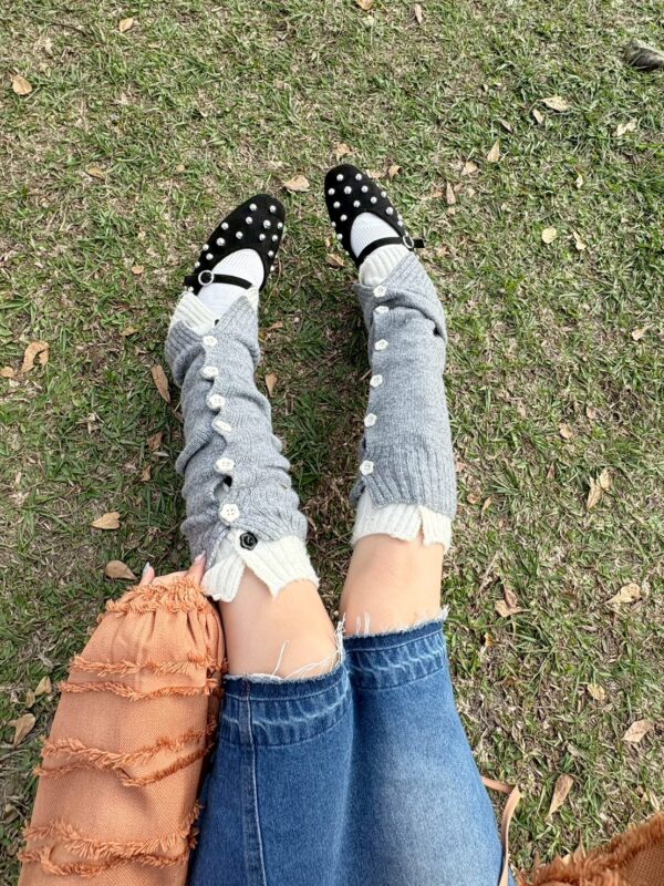 nomo ꕤ 百變花花！毛料花花釦子 襪套/袖套 灰