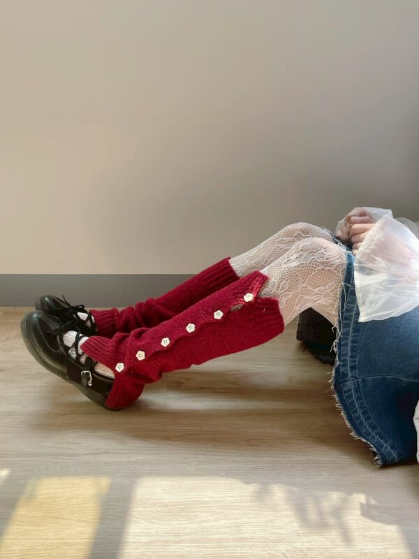 nomo ꕤ 百變花花！毛料花花釦子 襪套/袖套 紅