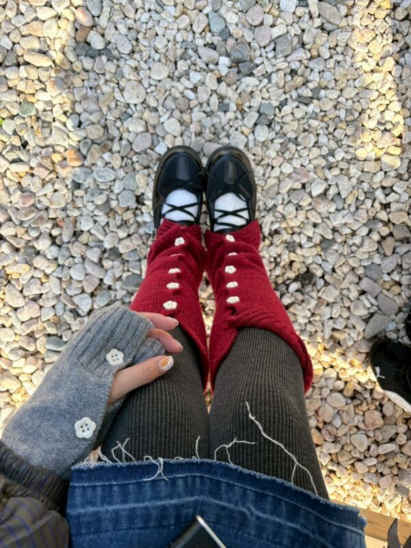 nomo ꕤ 百變花花！毛料花花釦子 襪套/袖套 紅