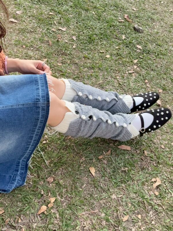 nomo ꕤ 百變花花！毛料花花釦子 襪套/袖套 灰