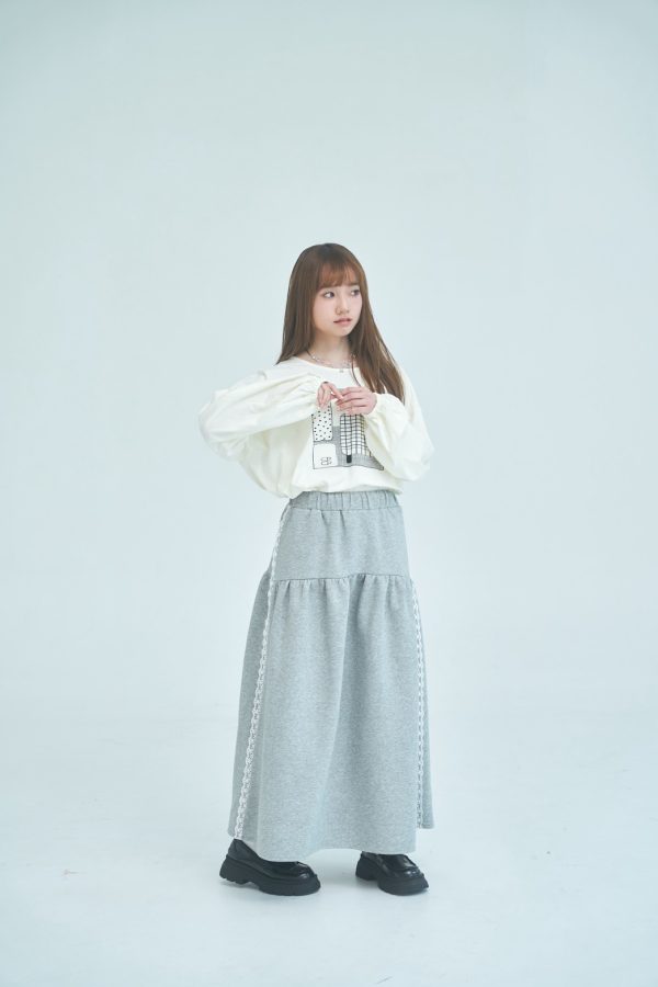 nomo ꕤ 雲柔漫步！蕾絲棉質鬆緊長裙（S/M/L）灰