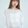 nomo ꕤ 微醺之日！釦子造型斜肩上衣 白條紋