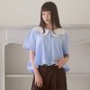 nomo ꕤ 蓬鬆漫遊！花瓣領片澎澎氣球襯衫 藍條紋