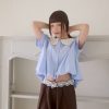 nomo ꕤ 蓬鬆漫遊！花瓣領片澎澎氣球襯衫 藍條紋