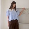 nomo ꕤ 蓬鬆漫遊！花瓣領片澎澎氣球襯衫 藍條紋