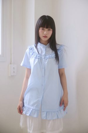 LINE_ALBUM_2026424_260424_42 nomo ꕤ 陽光灑點!中山領荷葉下擺襯衫洋裝 藍