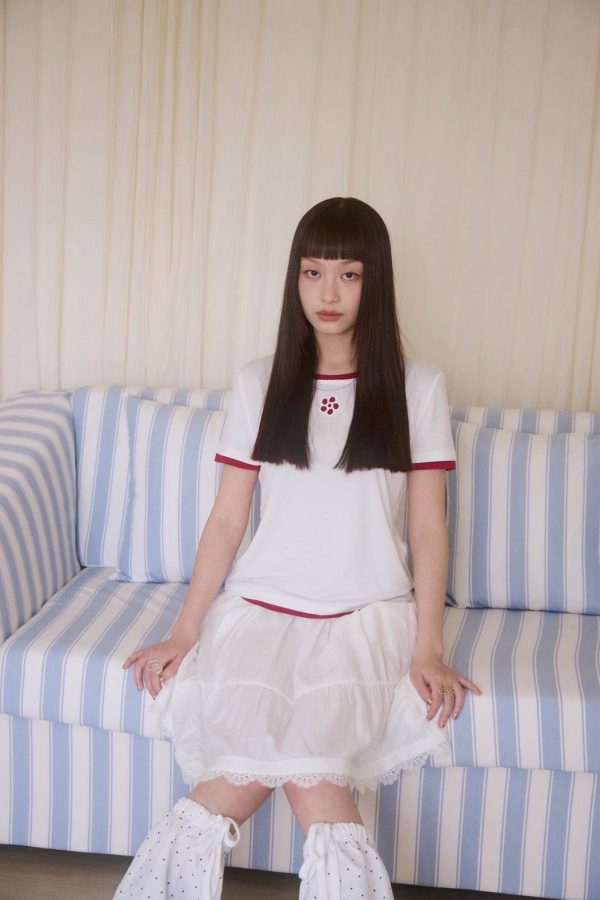 nomo ꕤ 花影輕舞！撞色假兩件短袖上衣（S/M/L）白紅