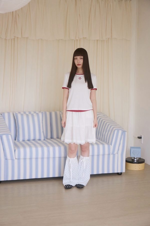 nomo ꕤ 花影輕舞！撞色假兩件短袖上衣（S/M/L）白紅