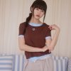 nomo ꕤ 花影輕舞！撞色假兩件短袖上衣（S/M/L）藍咖