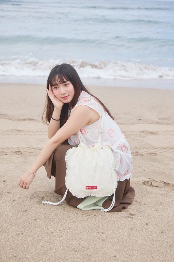 nomo + oring ꕤ 花開盛夏！澎澎花朵束口肩背包 白