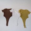 nomo ꕤ 玻璃晴天！2way蕾絲露腰短袖上衣（S/M/L）咖