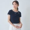 nomo ꕤ 花園迷航！領口設計小花刺繡簍空上衣（S/M/L）深藍