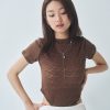 nomo ꕤ 玻璃晴天！2way蕾絲露腰短袖上衣（S/M/L）咖
