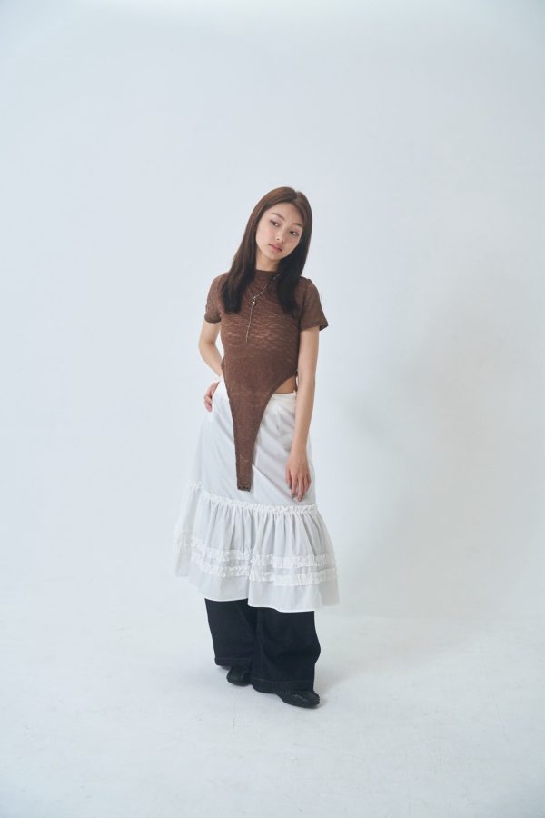 nomo ꕤ 玻璃晴天！2way蕾絲露腰短袖上衣（S/M/L）咖