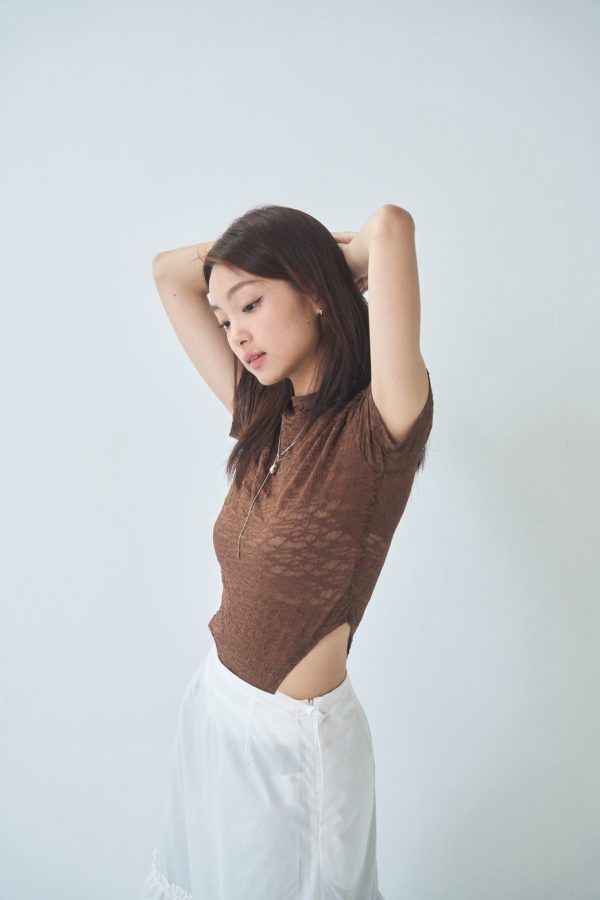 nomo ꕤ 玻璃晴天！2way蕾絲露腰短袖上衣（S/M/L）咖