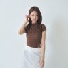 nomo ꕤ 玻璃晴天！2way蕾絲露腰短袖上衣（S/M/L）咖