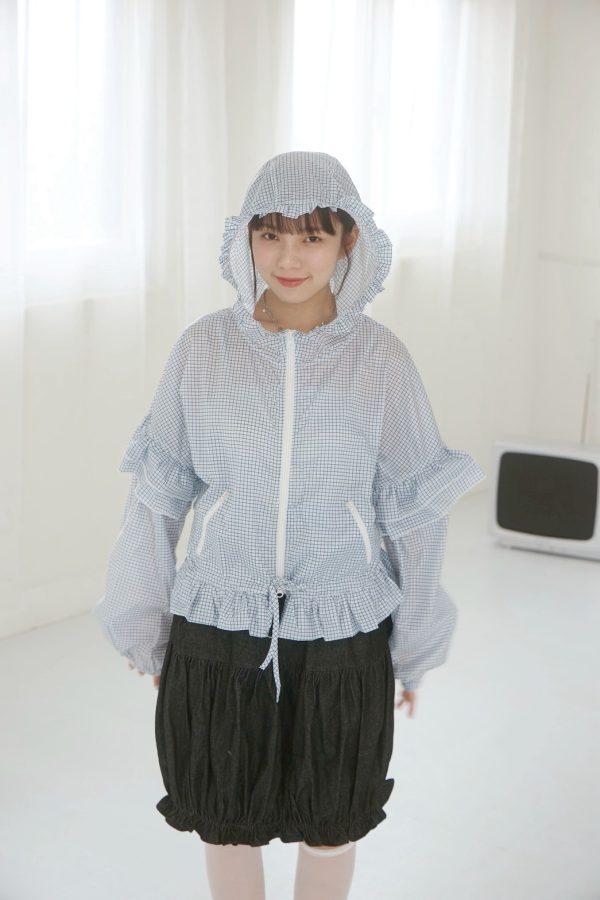 nomo ꕤ 遮陽島嶼！抗UV雙拉鍊荷葉連帽防曬外套（S/M/L）格子