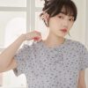 nomo 碎花系列 ꕤ 慵懶花期！碎花華夫格紋短袖上衣（S/M/L）灰