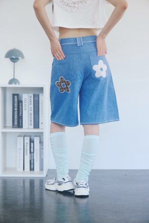 nomo ꕤ 花瓣收集！小花拼布設計牛仔車線短褲（S/M/L）