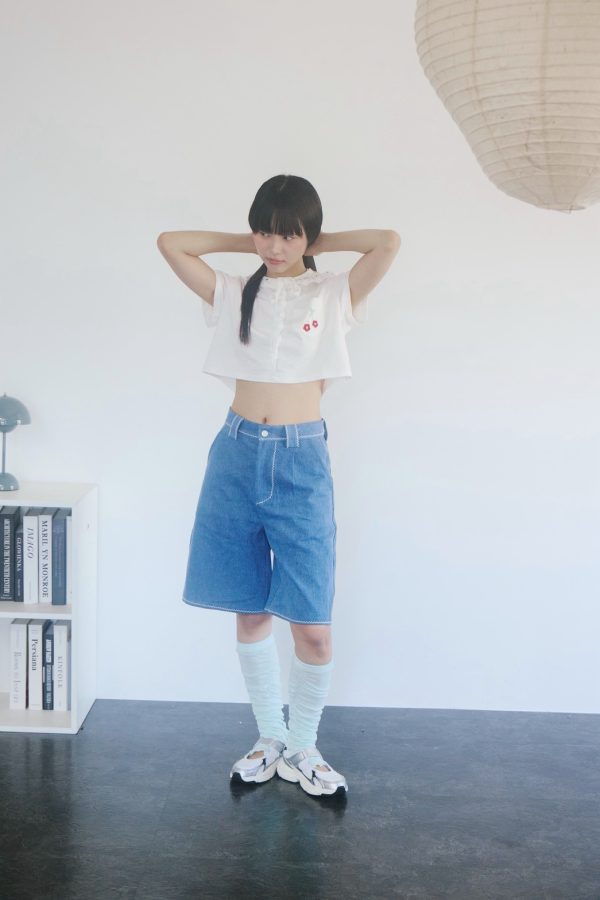nomo ꕤ 午後果香！櫻桃刺繡口袋設計短袖上衣（S/M/L）白