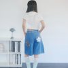 nomo ꕤ 花瓣收集！小花拼布設計牛仔車線短褲（S/M/L）
