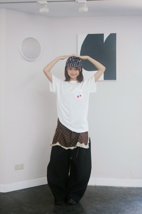 nomo ꕤ 午後果香！櫻桃刺繡口袋設計短袖上衣（S/M/L）白